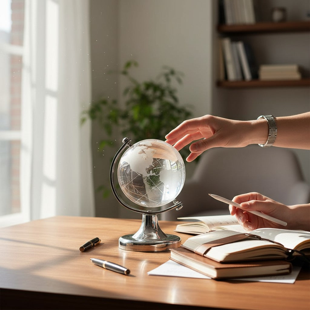 Globe Terrestre En Cristal Argenté