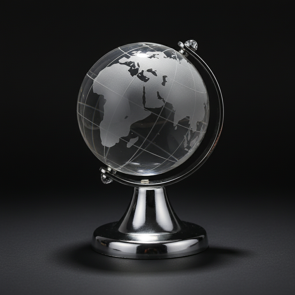 Globe Terrestre En Cristal Argenté