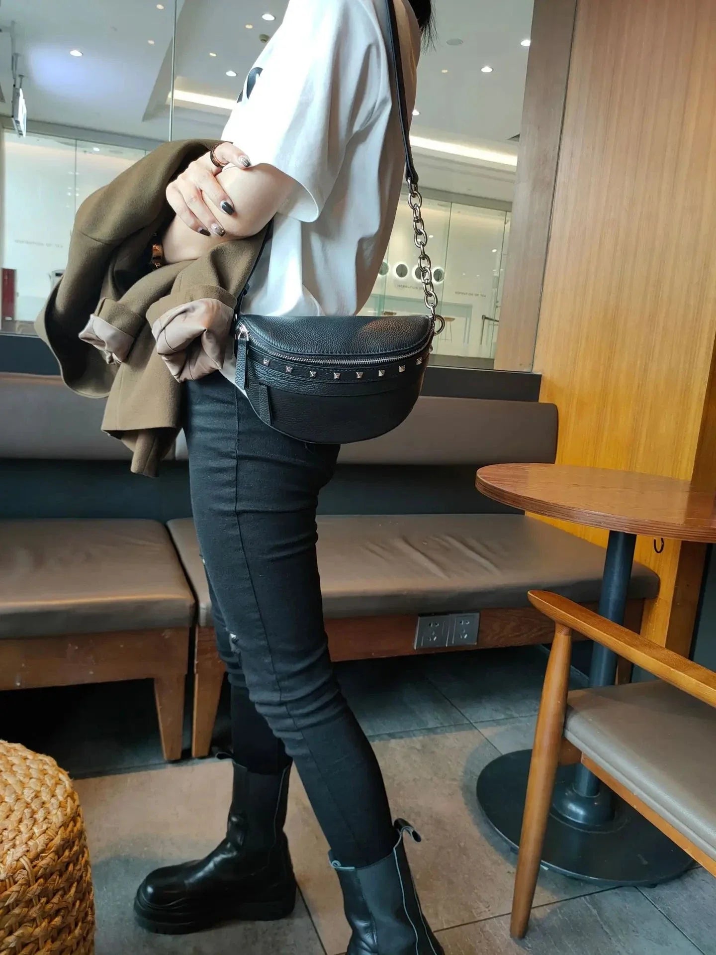 Sac Banane Cuir Noir Femme